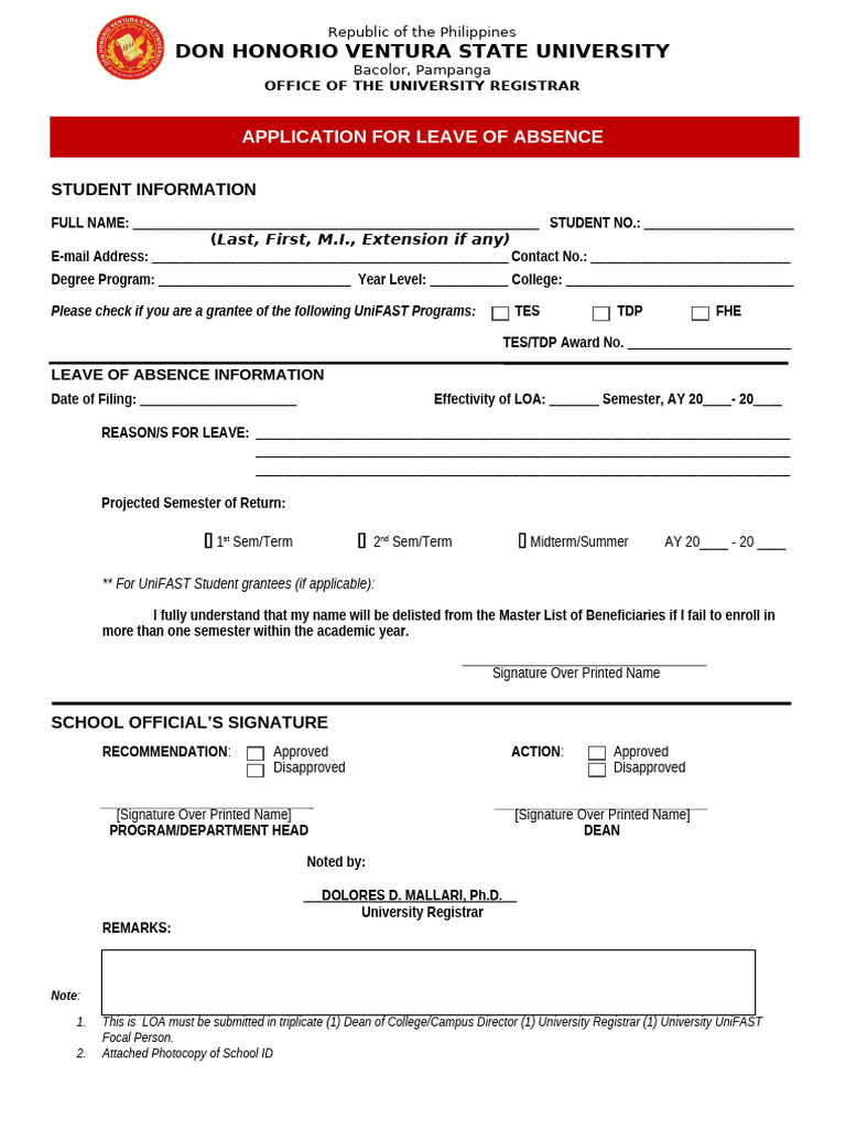 Leave of Absence Application Form | PDF