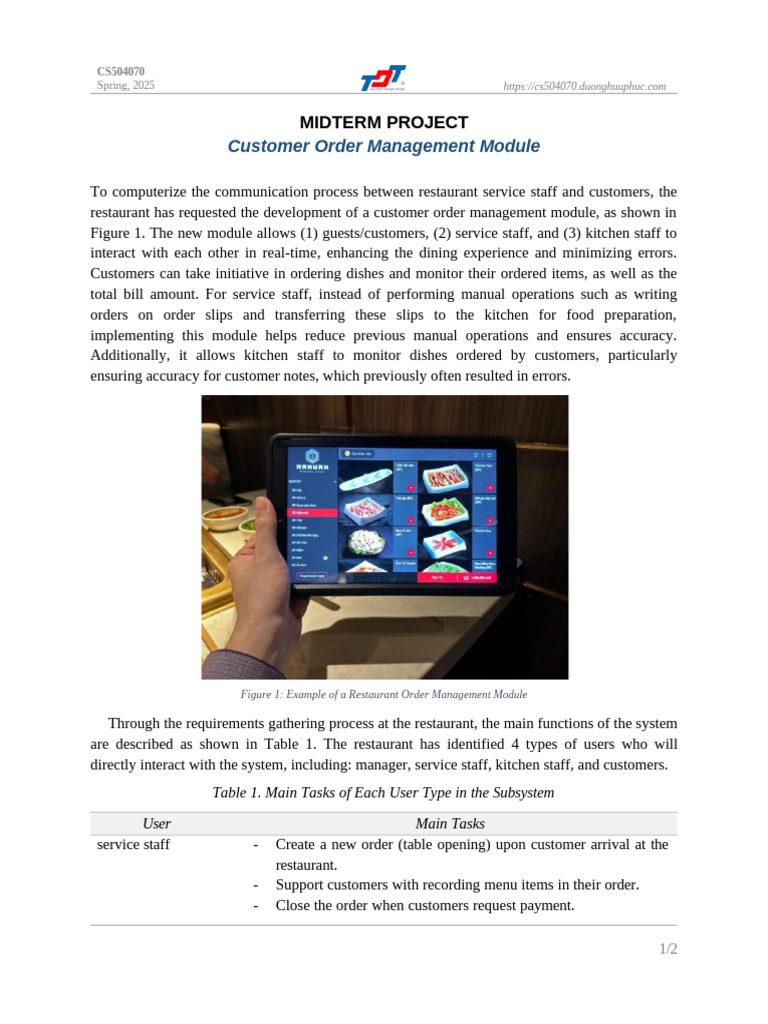 Customer Order Management Module Design | PDF | Menu | Restaurants
