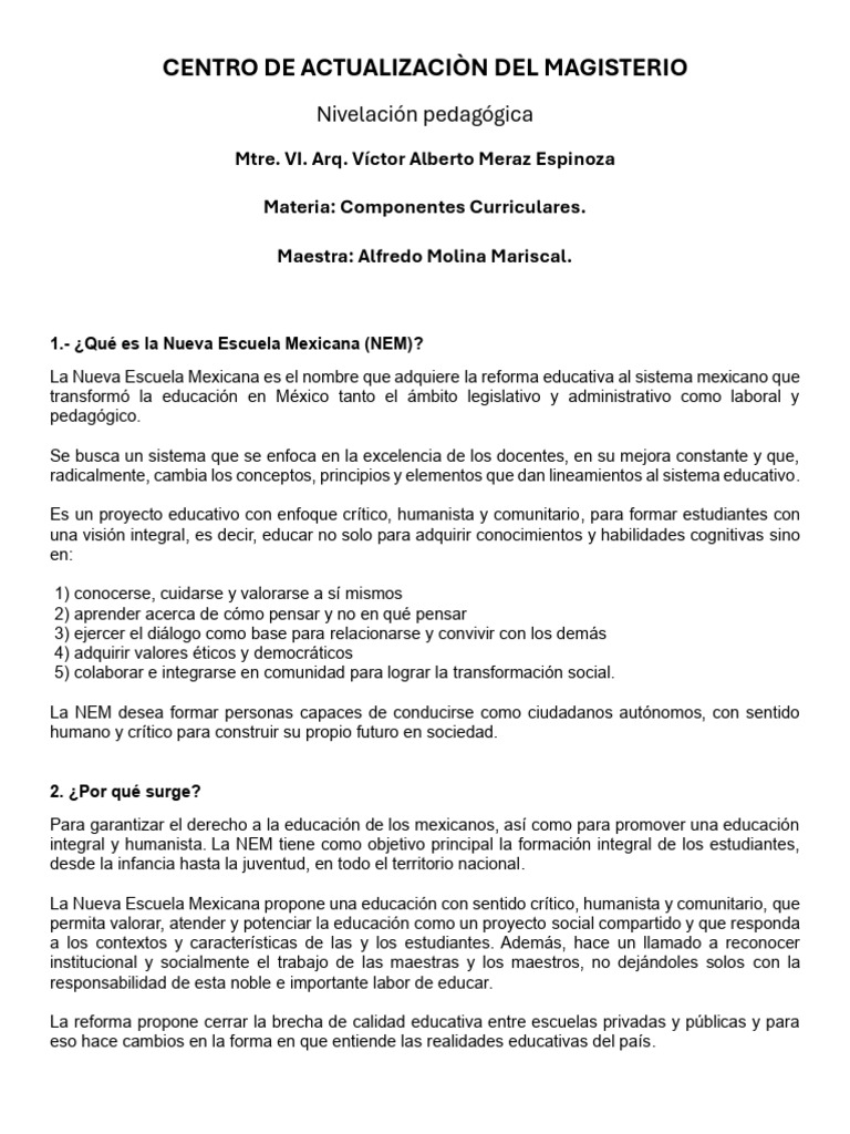 Nueva Escuela Mexicana Educación Integral Pdf Enseñando Comunidad