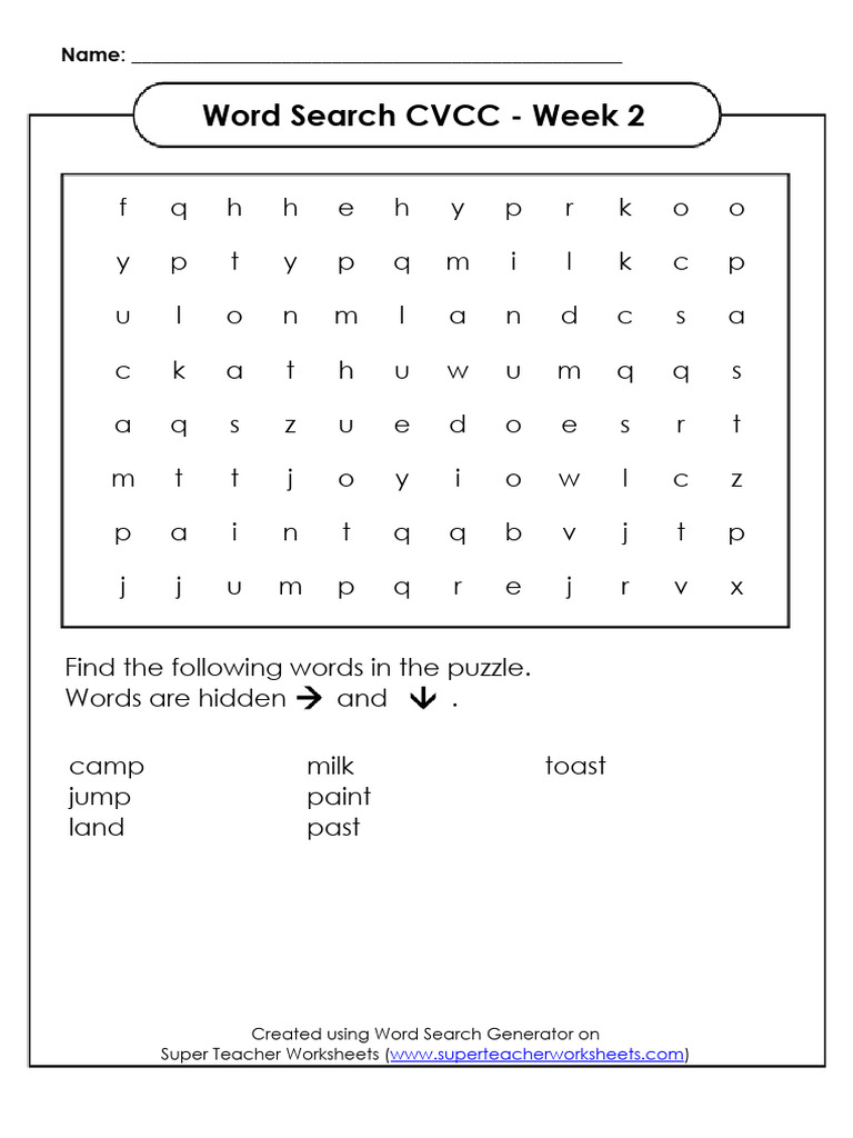 Super Teacher Worksheets - Word Search CVCC - Week 2 - Super - Teacher ...