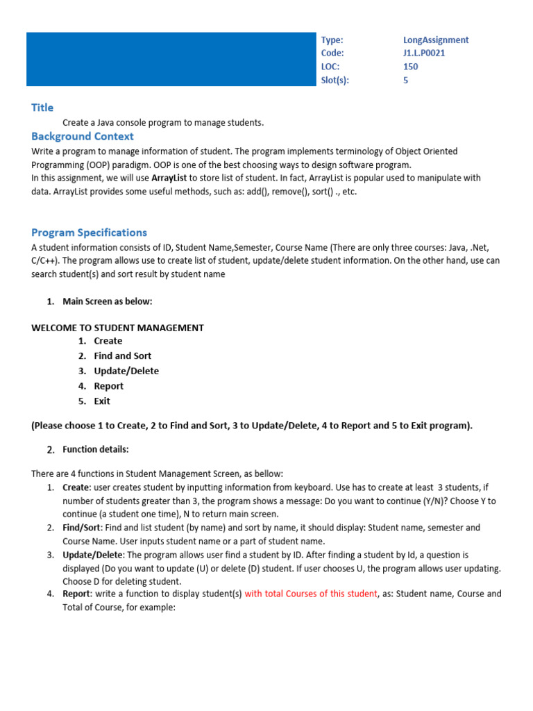 Java Student Management Program | PDF | Object Oriented Programming ...