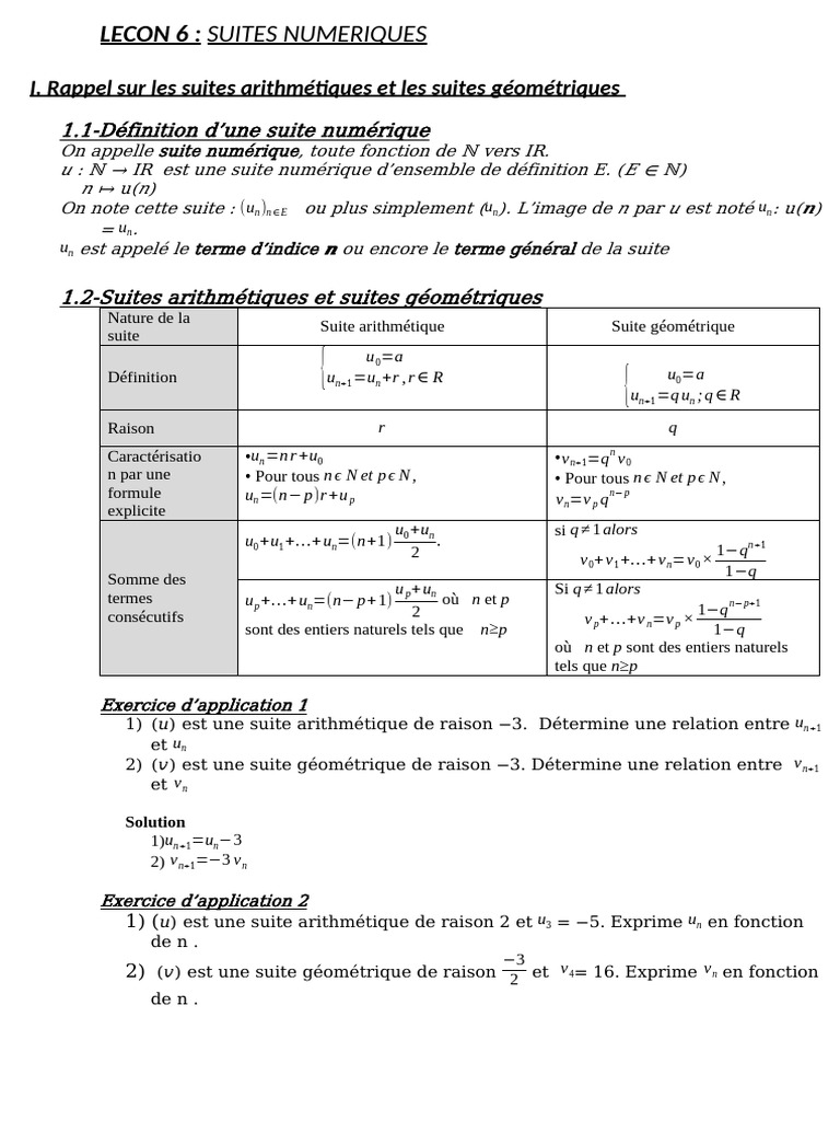 Introduction aux Suites Numériques | PDF | Limite (mathématiques ...