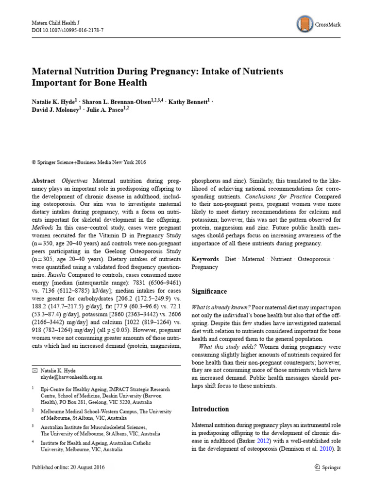 Intake of Nutrients Important For Bone Health | PDF | Nutrients | Nutrition