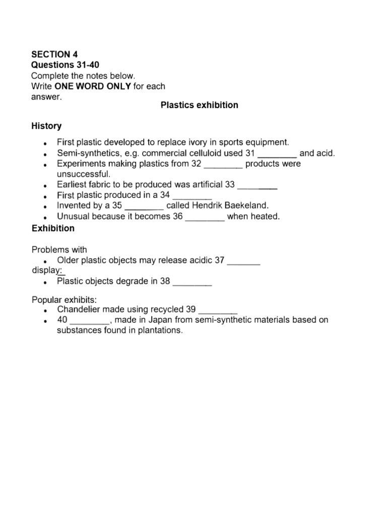 Plastics Exhibition Listening Notes | PDF