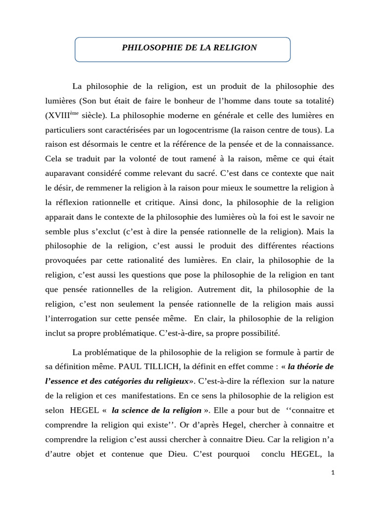 Philosophie de la religion et raison | PDF | Dieu | Raison