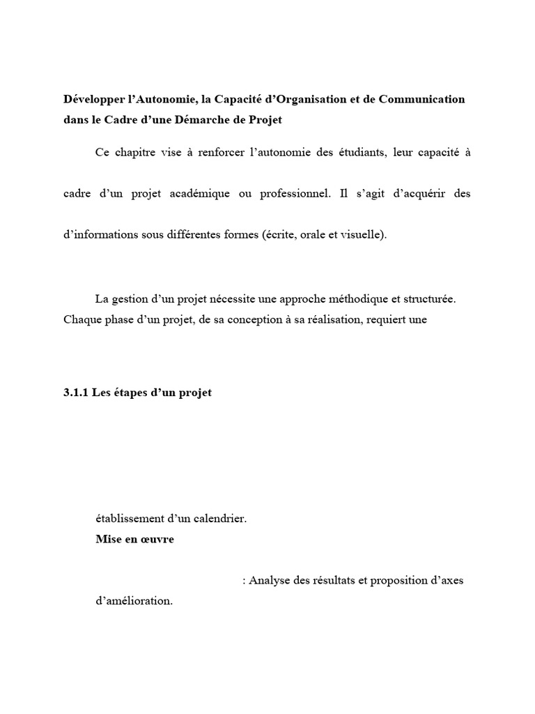 Autonomie et Communication en Projet | PDF | Gestion de projet | la ...