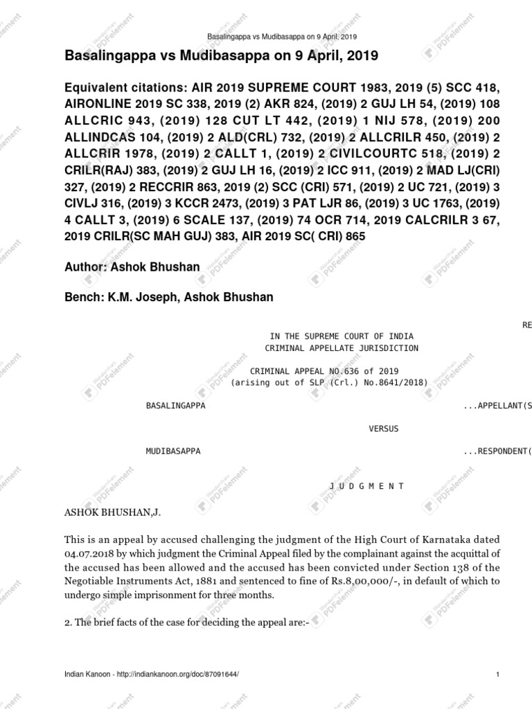 Basalingappa vs Mudibasappa Case Summary | PDF | Burden Of Proof (Law ...