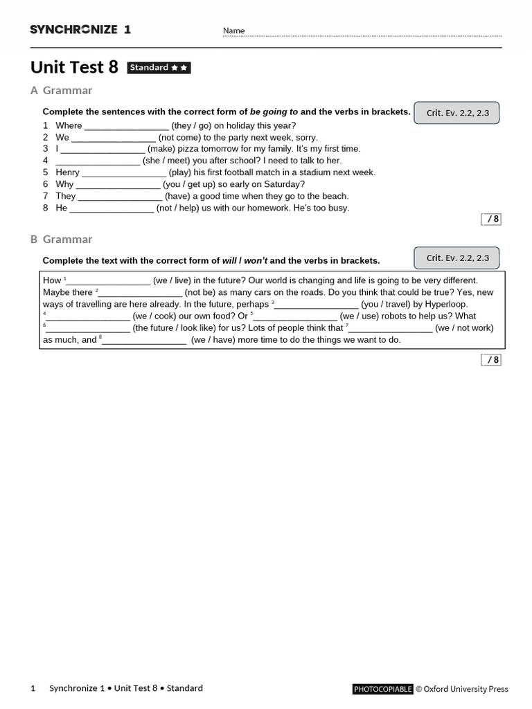 Grammar and Vocabulary Unit Test 8 | PDF | Amsterdam