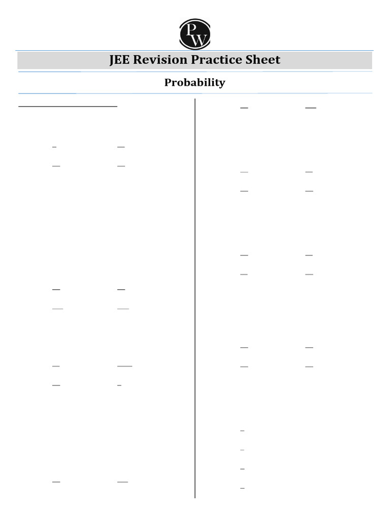JEE Probability Revision Questions | PDF | Probability | Multiple Choice