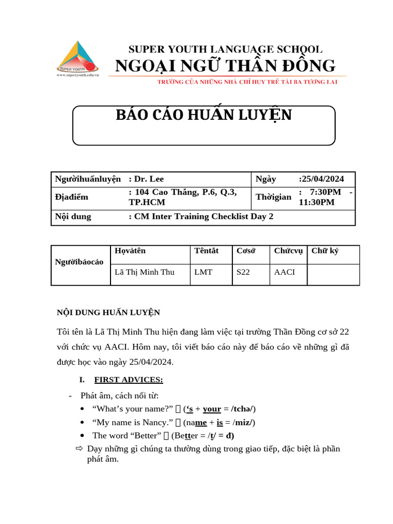 LMT 22 250424 Day 02 CMInterTraining Report | PDF
