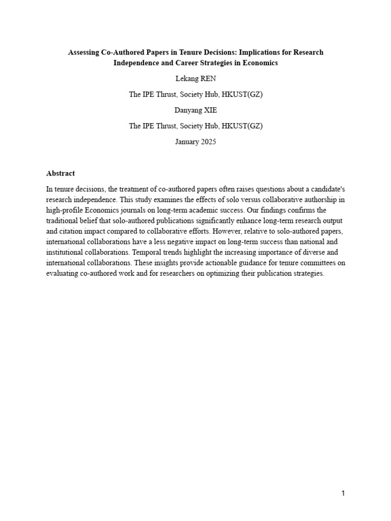 Assessing Co-Authored Papers in Tenure Decisions I | PDF