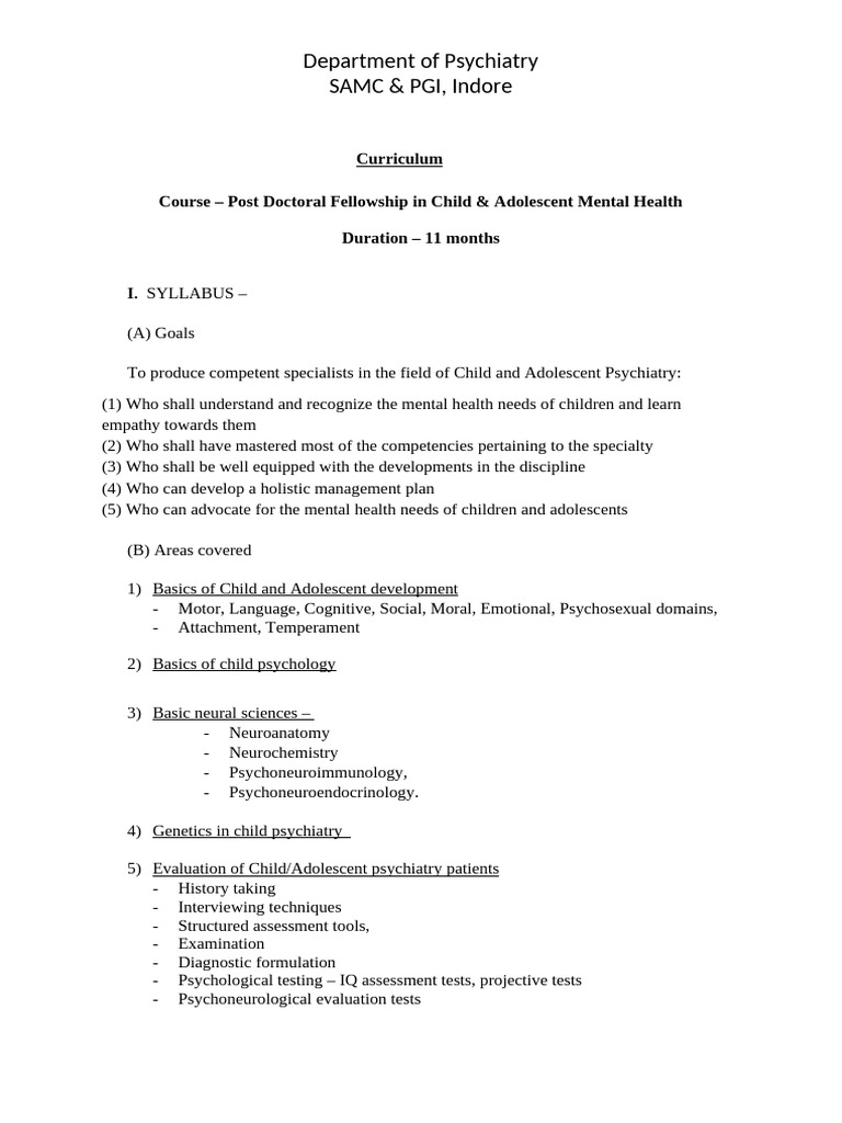 SAIMS PDF Child Adolescent Mental Health Syllabus | PDF | Mental ...