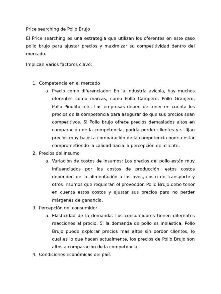 Estrategias de Price Searching en Pollo Brujo | PDF | Precios | Mercado ...