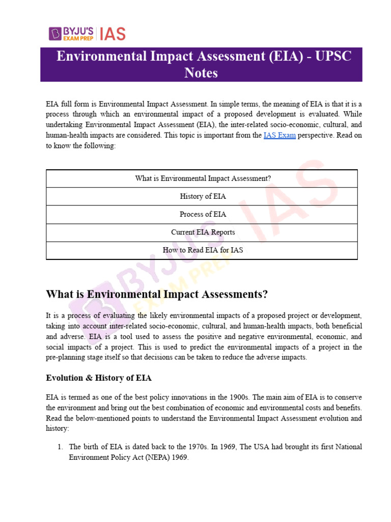 EIA Overview for UPSC Aspirants | PDF | Environmental Impact Assessment ...