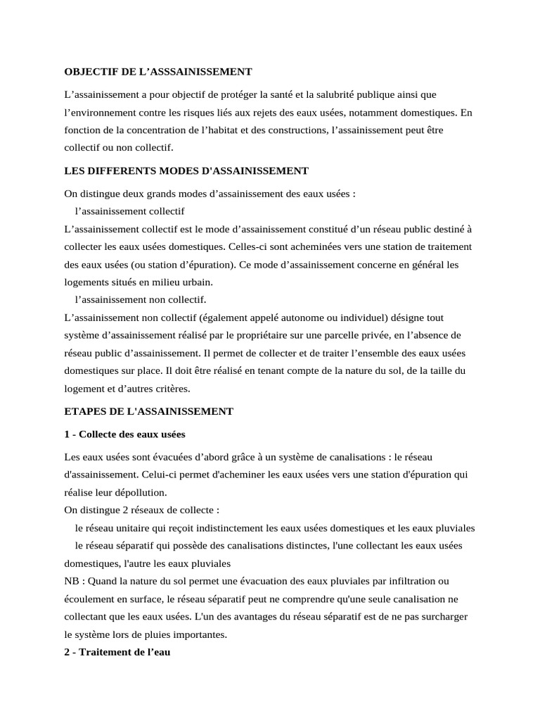 Modes et étapes de l'assainissement des eaux | PDF | Assainissement ...