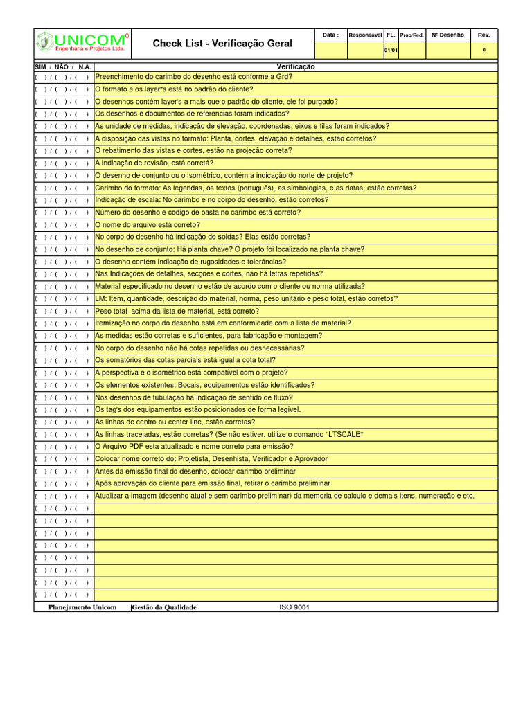 Check List Verificação de Desenhos | PDF