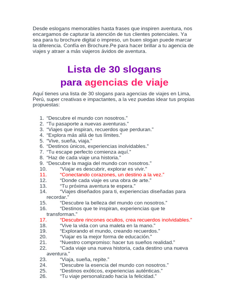 Slogans Creativos para Agencias de Viajes | PDF