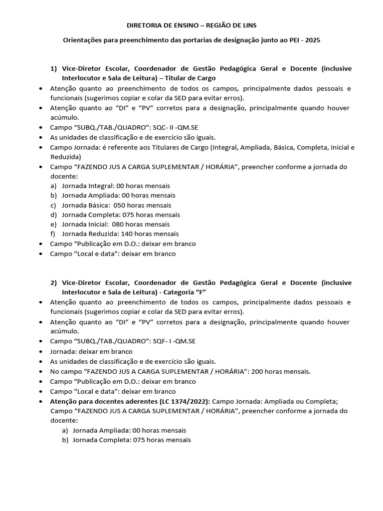 Orientações para Designação PEI 2025 | PDF