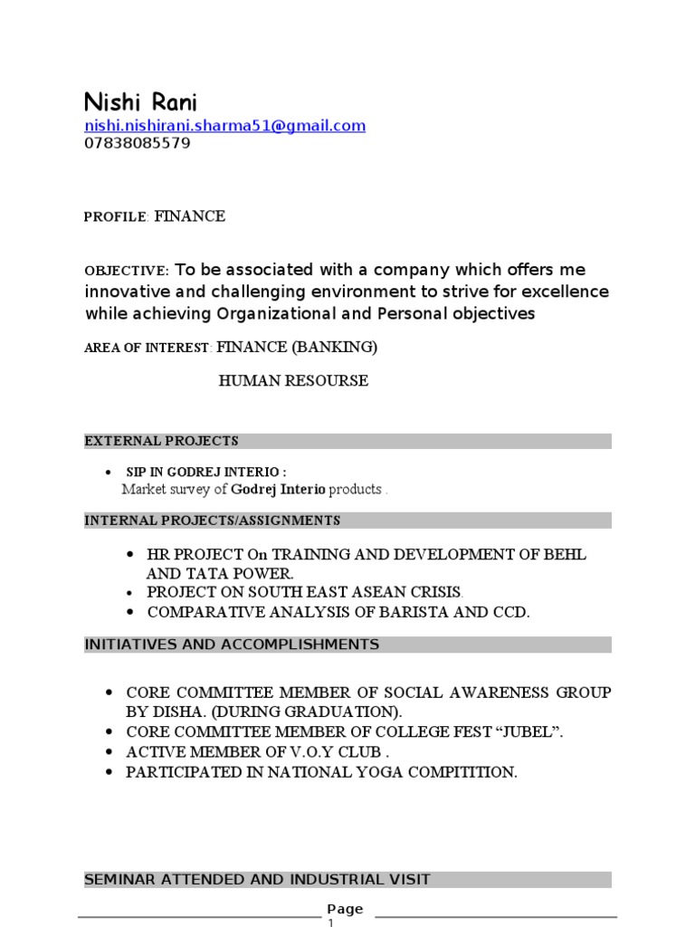 Nishi Rani's Finance Profile | PDF