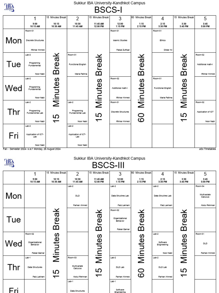 Fall 2024 Timetable for Sukkur IBA | PDF | Mathematics