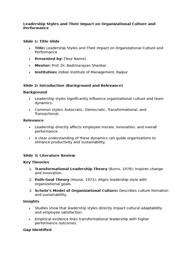 Leadership Styles' Impact on Culture | PDF | Leadership ...