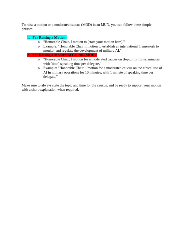 How to Raise a Motion in MUN | PDF