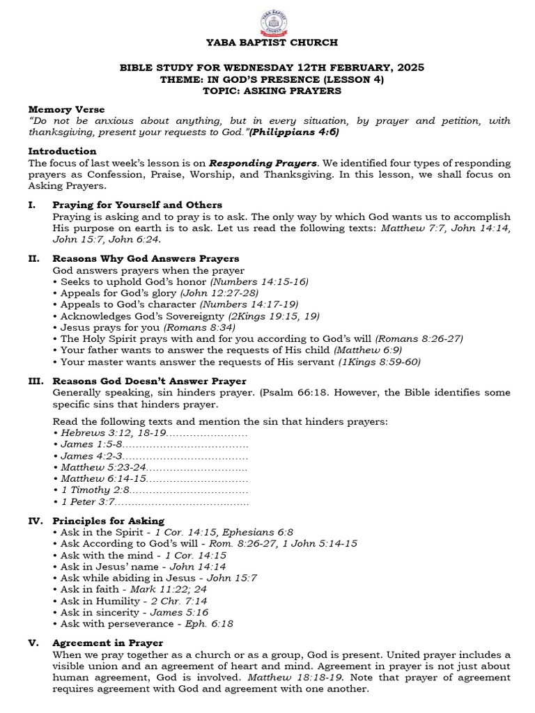 Wednesday Bible Study For 12TH February, 2025 | PDF | Prayer ...