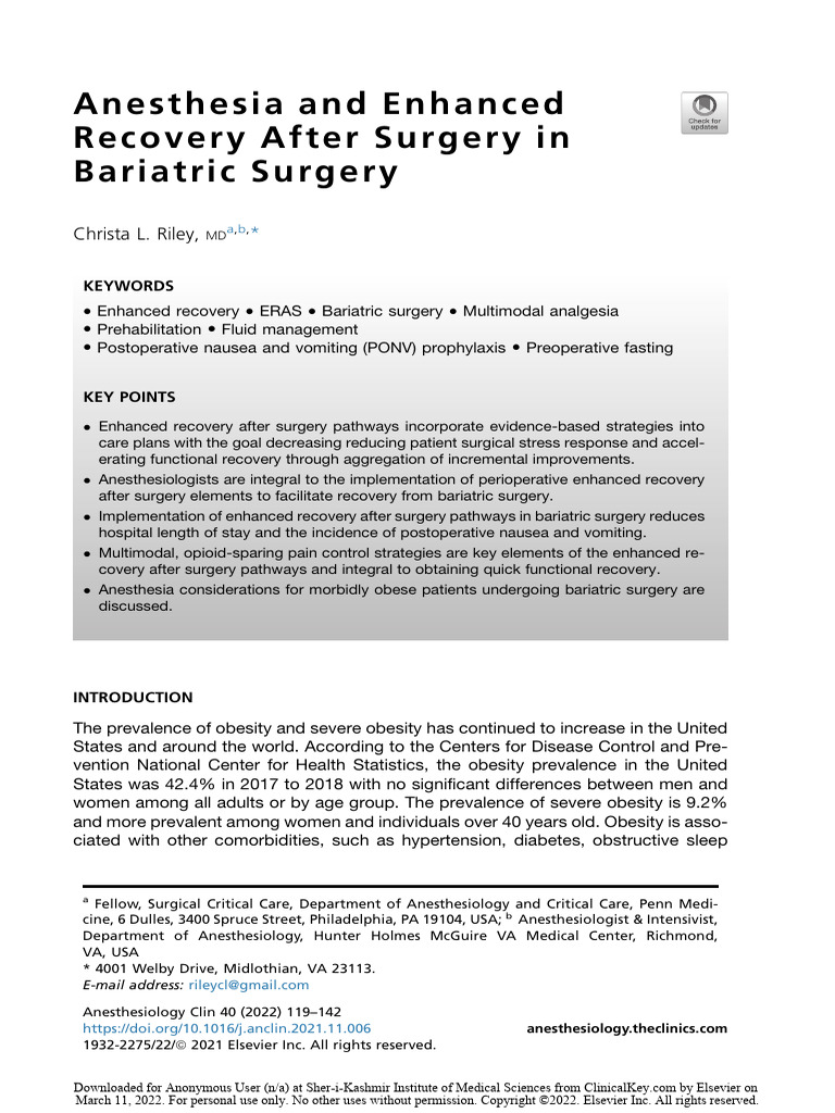 ERAS in Bariatric Surgery | PDF | Surgery | Bariatric Surgery