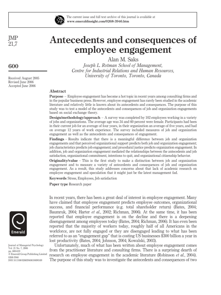 Employee Engagement: Antecedents & Consequences | PDF | Survey ...