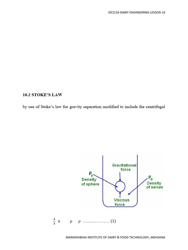 Gravitational Separation in Dairy Processing | PDF | Acceleration | Force