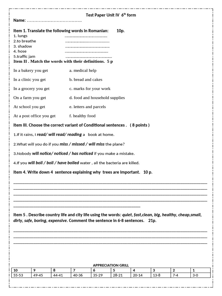 Unit 4 cl.6 - Test, 2024-2025 | PDF | Linguistics