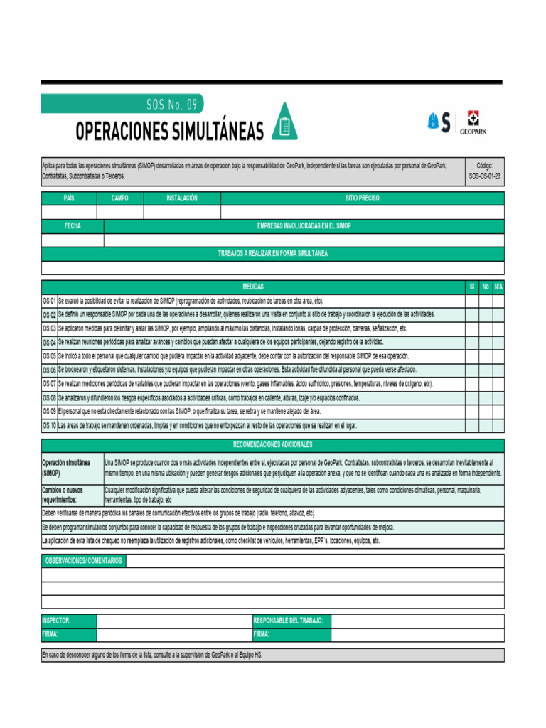Gestión de Riesgos en SIMOP de GeoPark | PDF