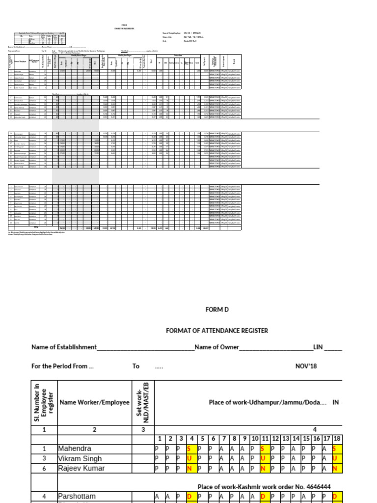 Wage Register Format for Employers | PDF | Employment | Factor Income ...
