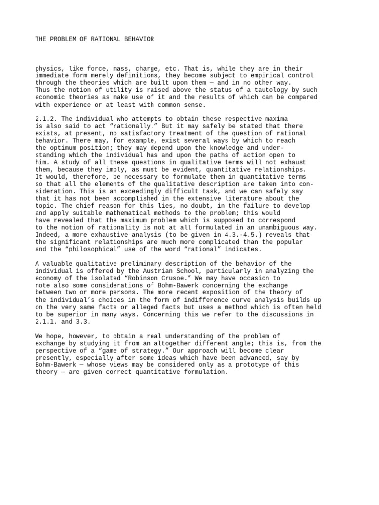 The Problem of Rational Behavior | PDF | Quantitative Research ...