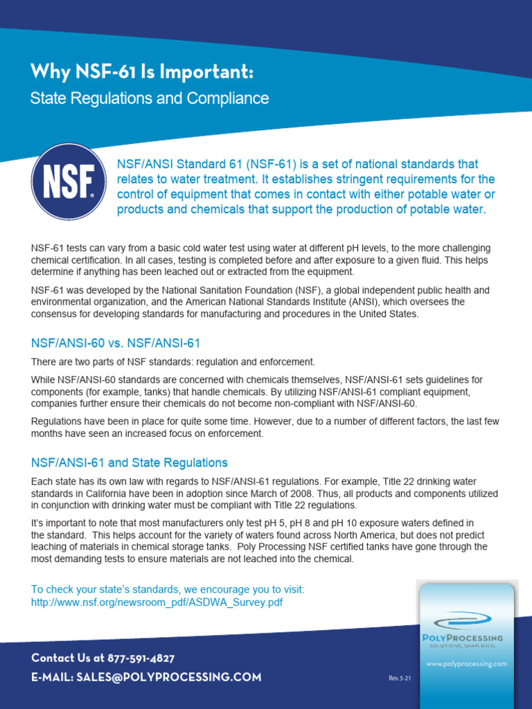 NSF/ANSI Standard 61 Compliance Overview | PDF | Chloride | Acid