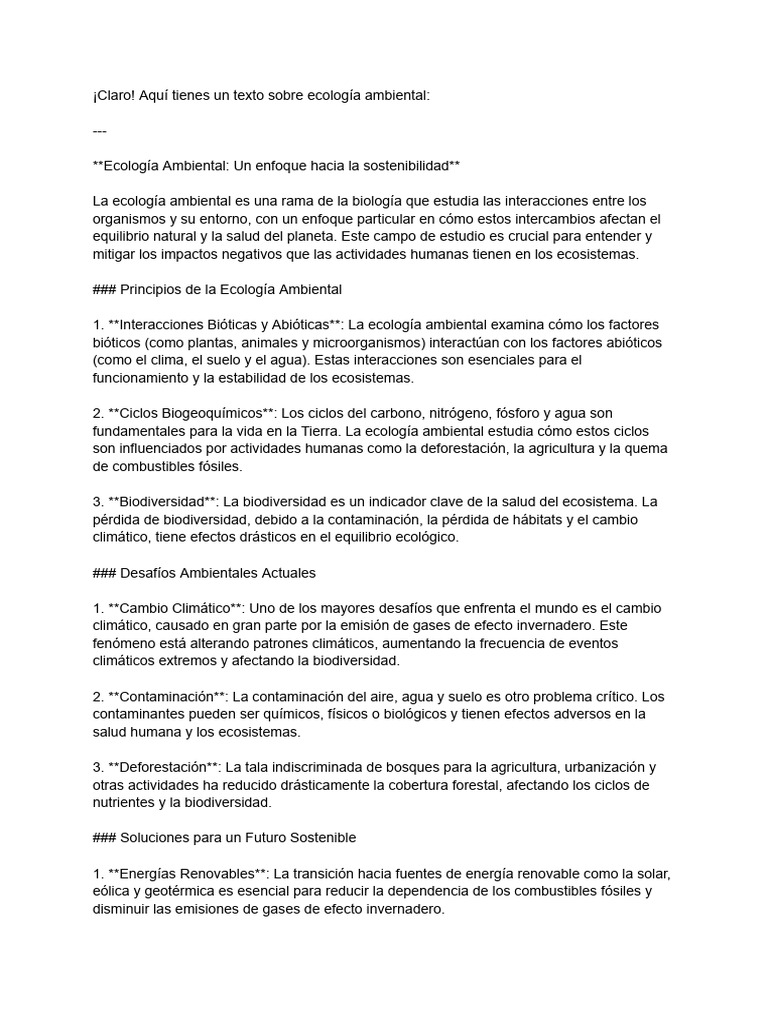 Ecología Ambiental y Sostenibilidad | PDF | Entorno natural | Ecología
