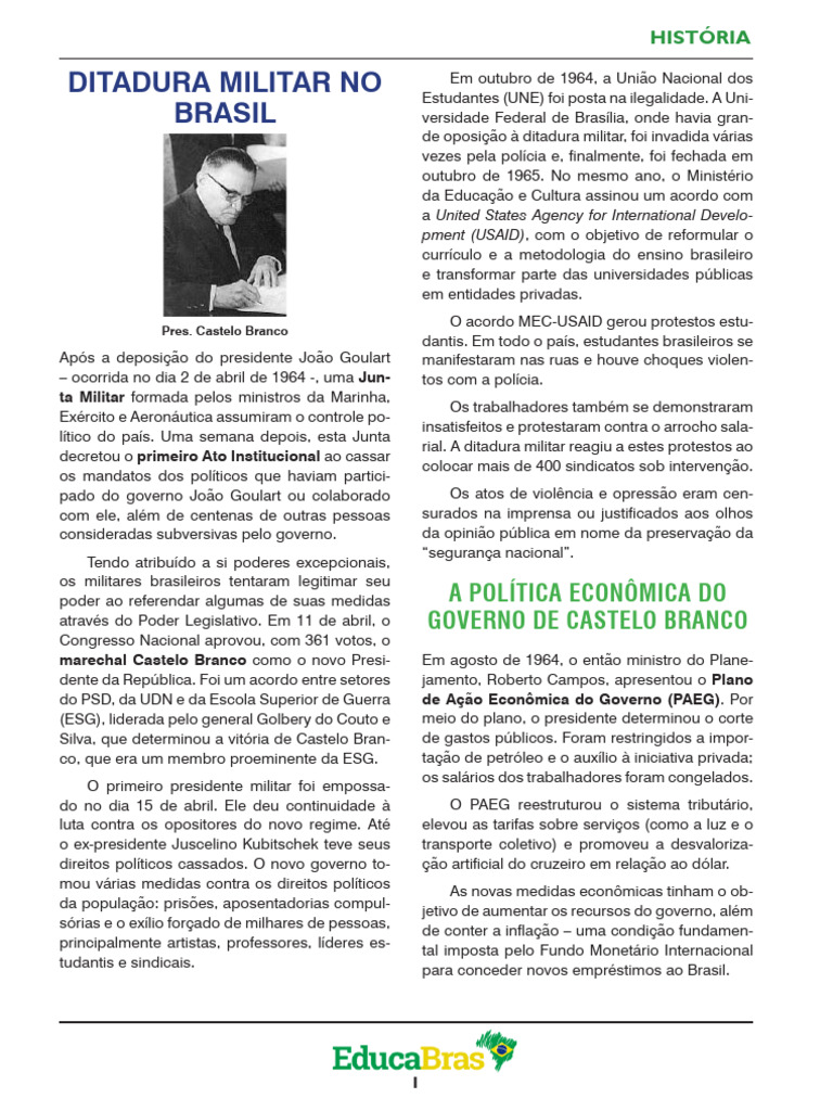 Ditadura Militar no Brasil: Castelo Branco | PDF | Brasil