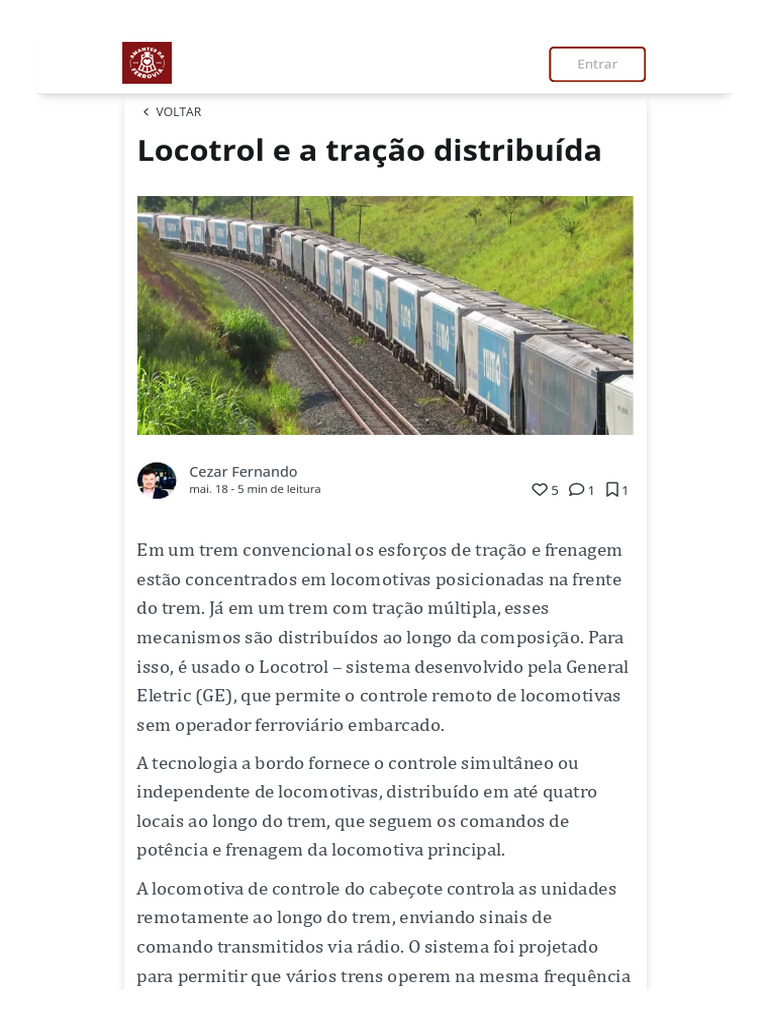 Locotrol: Controle Remoto de Locomotivas | PDF | Trem | Locomotivas