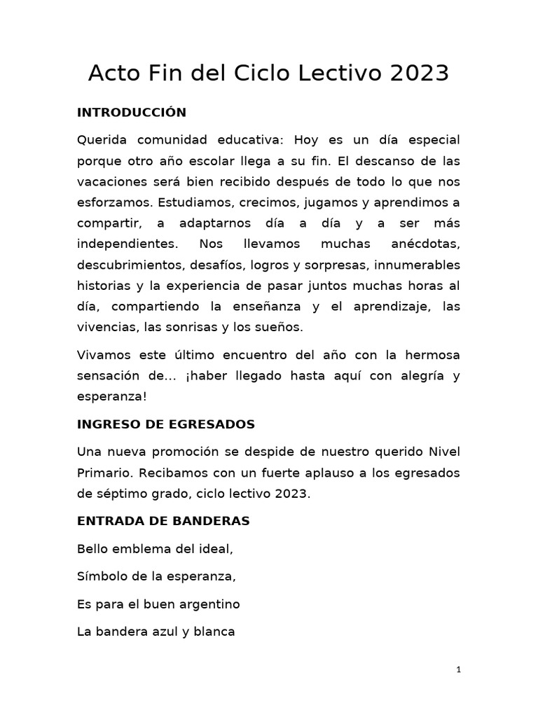 Acto de Cierre Ciclo Lectivo 2023 | PDF