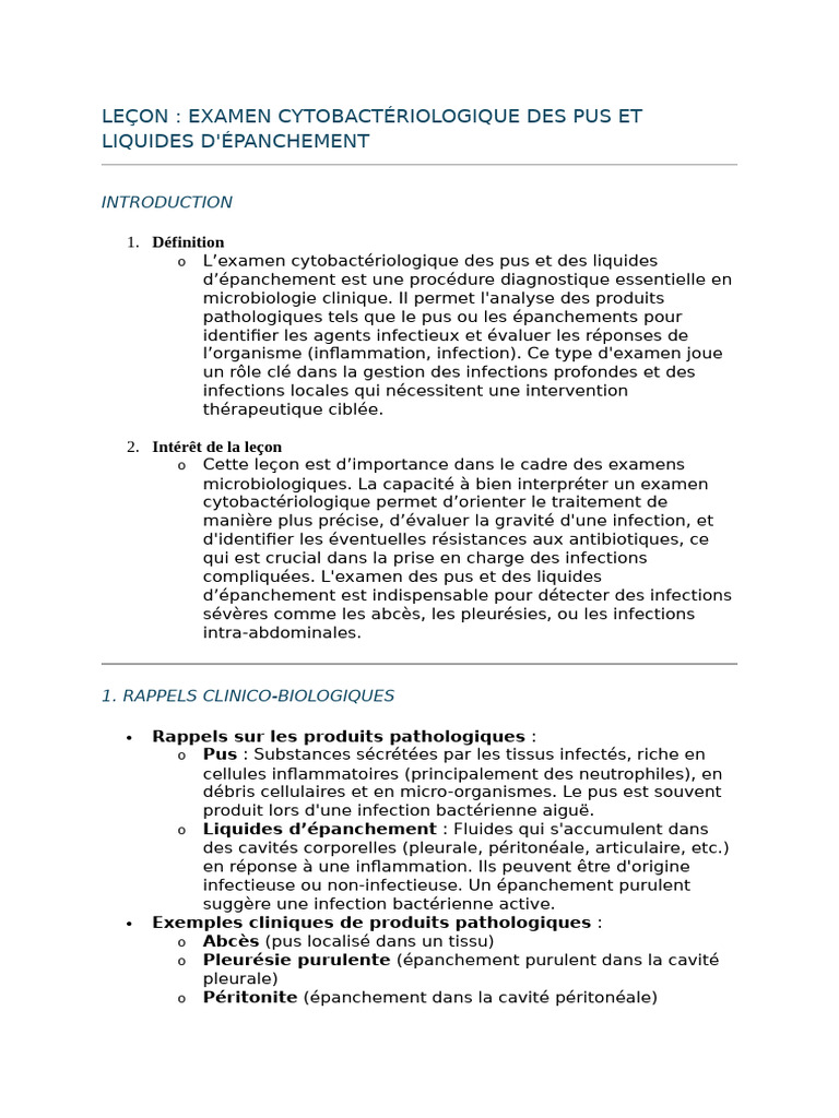 Examen Cytobactériologique du Pus PDF Staphylococcus Bactérie — free download