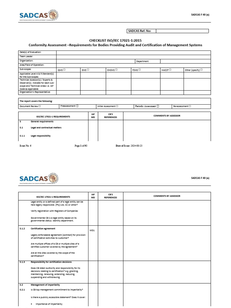 ISO/IEC 17021-1:2015 Checklist Guide | PDF | Audit | Certification