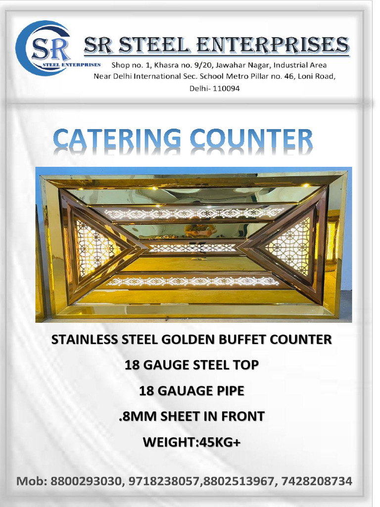 Buffet Catering Counter Stainless Steel by S R Steel Enterprises | PDF