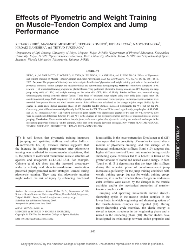 Effects of Plyometric and Weight Training On Muscle-Tendon Complex and ...