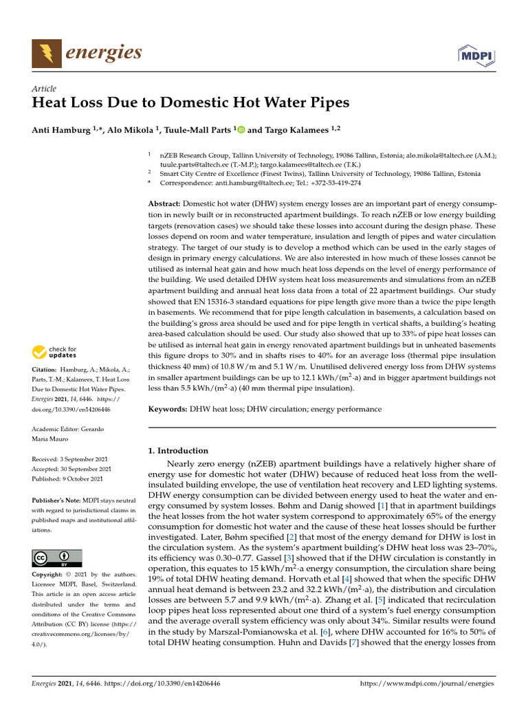 Heat Loss Due To Domestic Hot Water Pipe | PDF | Heat Transfer ...