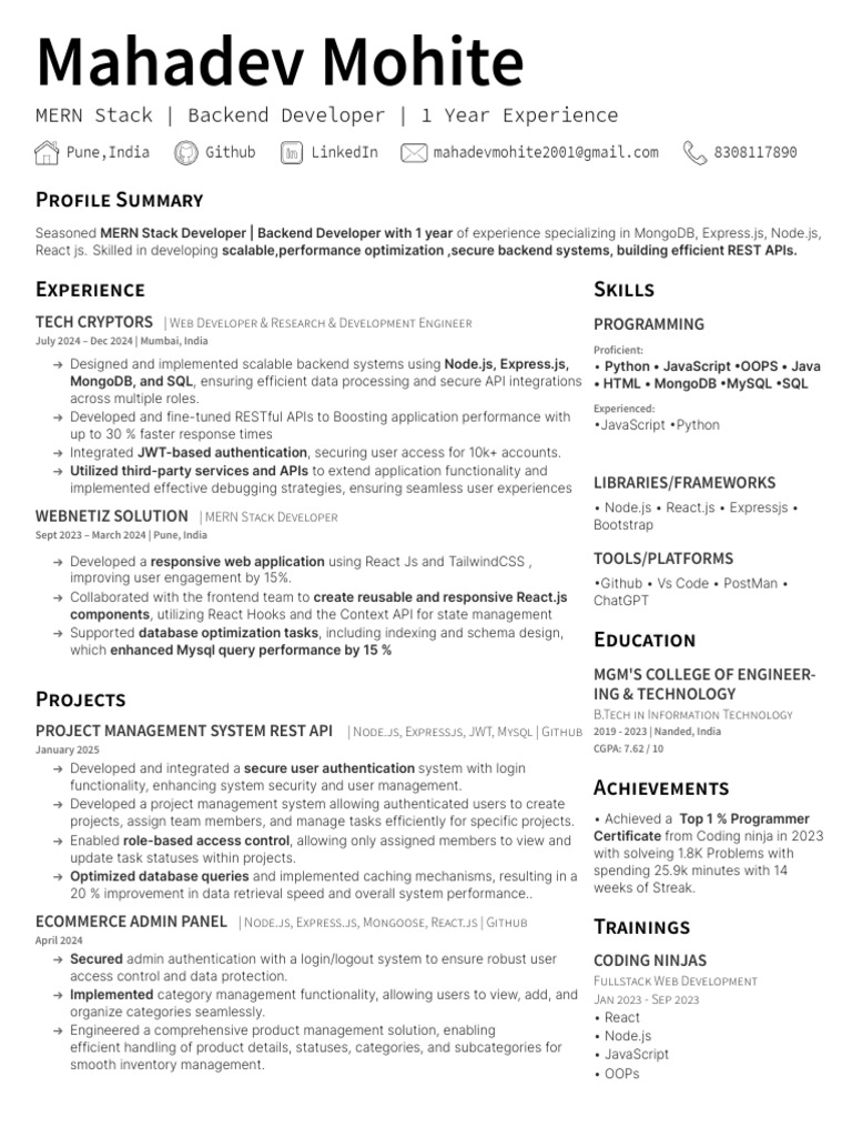 Mahadev Mohite Resume | PDF | My Sql | Java Script