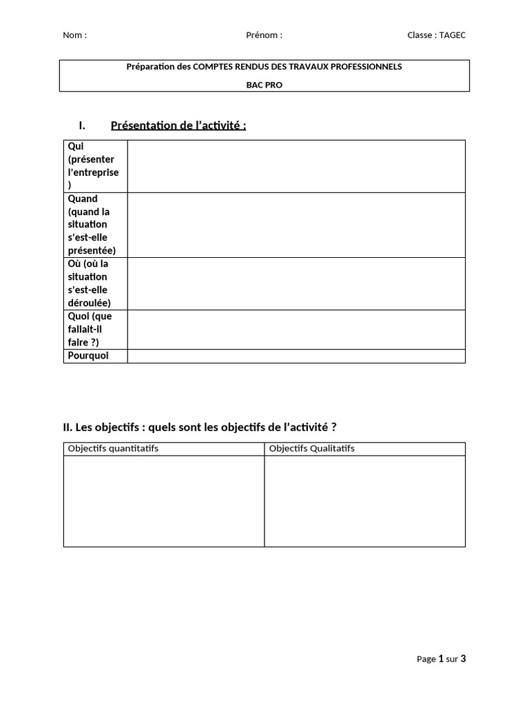 Comptes Rendus TAGEC BAC PRO | PDF
