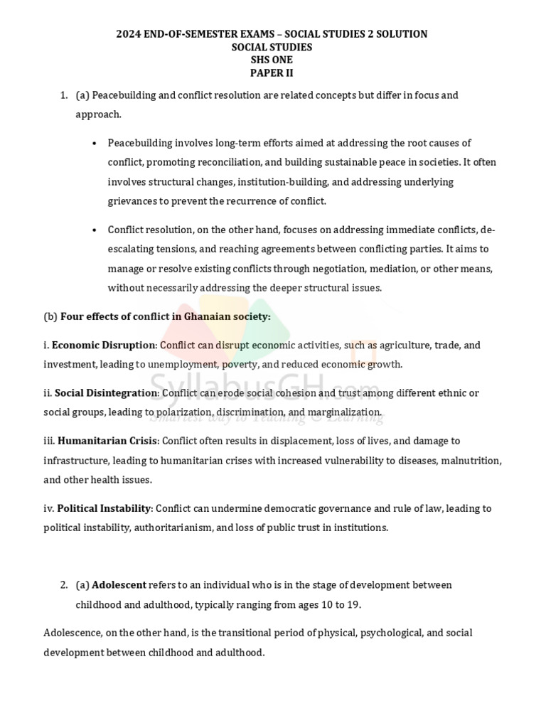 2024 End of Semester Social Studies 2 Solution | PDF | Gender | Gender ...