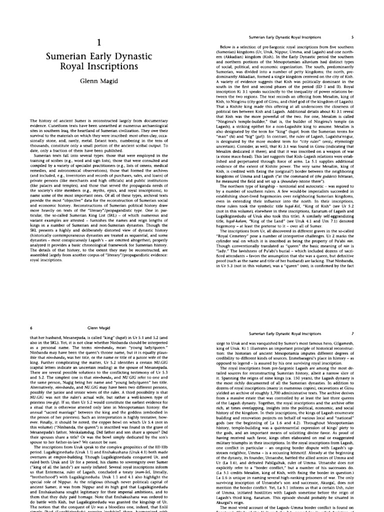 Magid, Sumerian Early Dynastic Royal Inscriptions | PDF