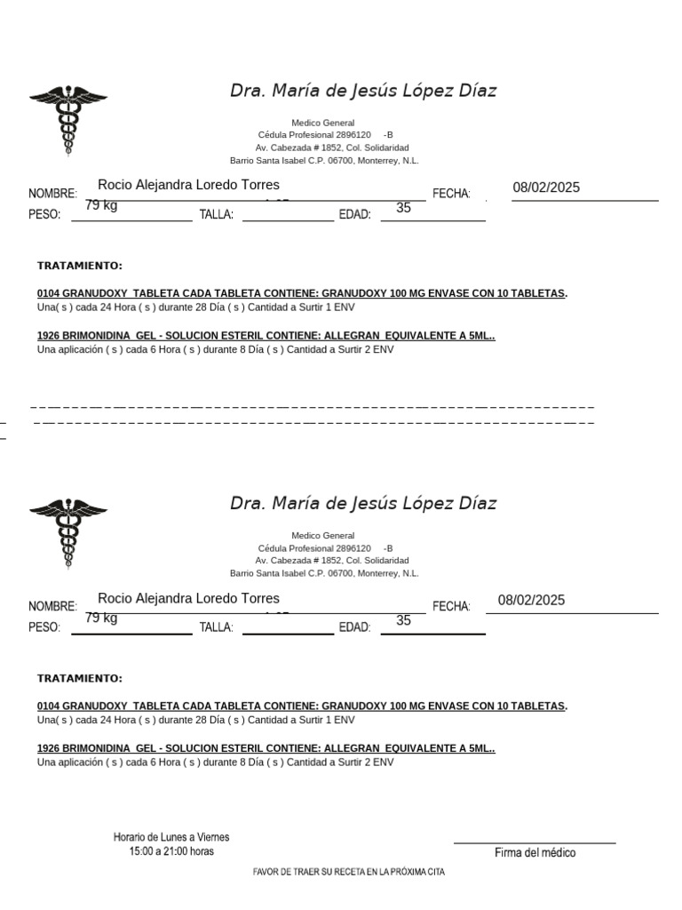 Tratamiento Médico Recetado en Monterrey | PDF