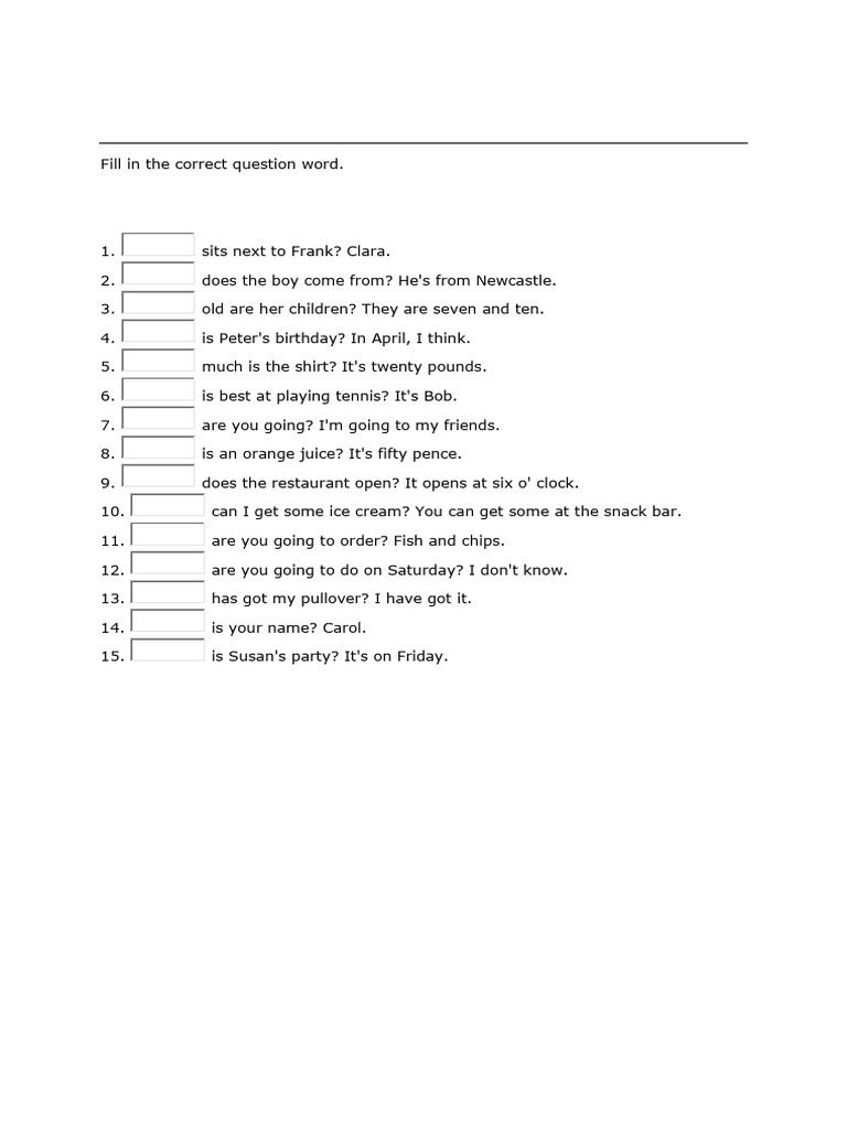 Wh- Questions Exercise Worksheet | PDF